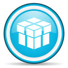 box blue glossy icon on white background