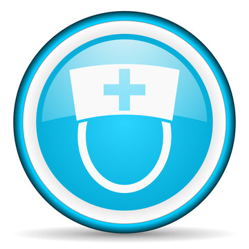 nurse blue glossy icon on white background
