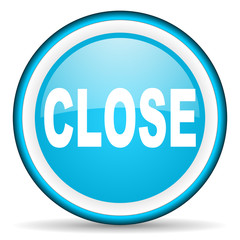 close blue glossy icon on white background