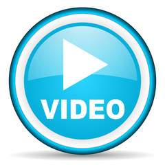 video blue glossy icon on white background