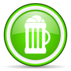 beer green glossy icon on white background