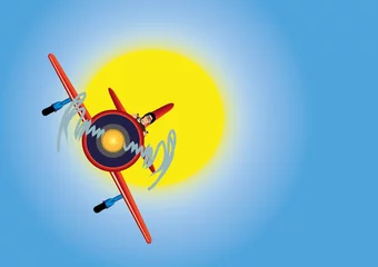 Crédence de cuisine en verre imprimé Avion, ballon avion dans le ciel bleu et ensoleillé
