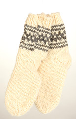 Warm knitted socks on isolated on white