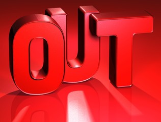3D Word Out on red background