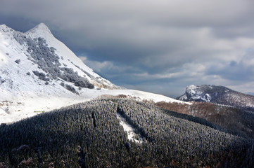 frosty winter landscape with Anboto mountain