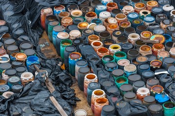 Chemical waste dump with a lot of barrels
