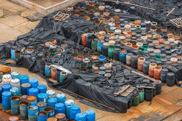 Chemical waste dump with a lot of barrels
