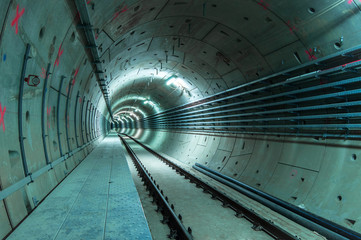 Fototapeta premium Underground tunnel with blue lights