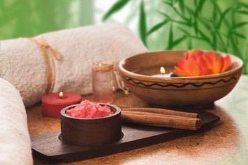 Spa still life with towel and water
