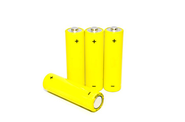 Yellow battery on white background , isolated
