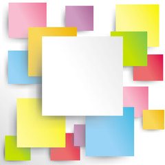 Colorful squares on white paper with shadow (vector)