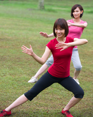 asian girls tai chi.outdoor , chinese women