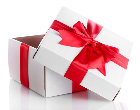 gift box with red ribbon, isolated on white