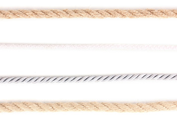 Collection of various ropes isolated on white