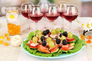 Canapes and wine in restaurant