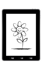 Sketch of flower on tablet pc vector