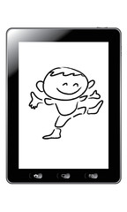 Sketch of cartoon boy on tablet pc vector