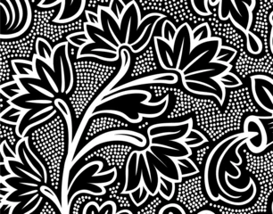 Papier Peint photo Lavable Fleurs noir et blanc Modèle de modèle du monde