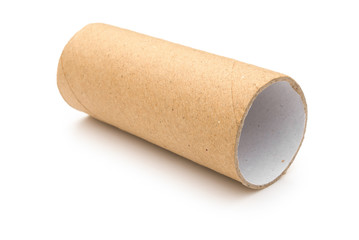 Empty toilet roll on white