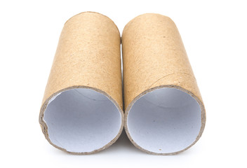two empty toilet roll on white