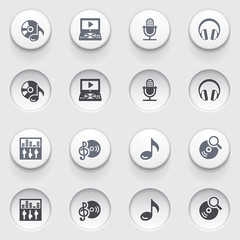 Audio video icons on white buttons. Set 1.