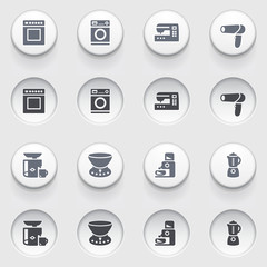 Home appliances icons on white buttons. Set 2.