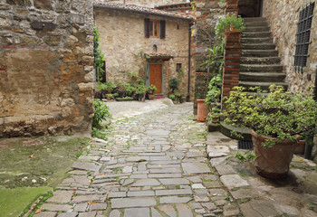 stone road and beautiful tuscan house in  Montefioralle