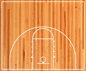 Basketball court floor plan on parquet background
