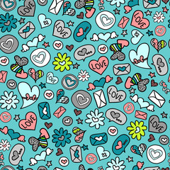 Seamless pattern with cute romantic elements