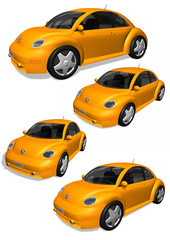 Four 3D orange car collection