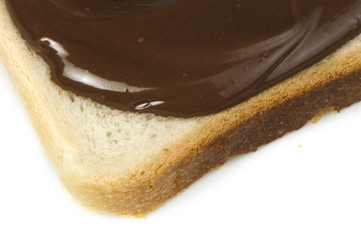 Liquid chocolate on a slice of bread