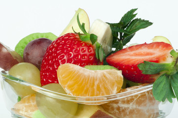 Fruit salad in a glass bowl