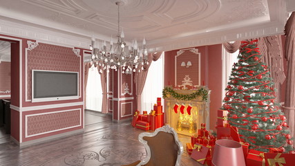 Holiday room with a Christmas tree