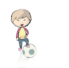 Child playing with a soccer ball. Vector illustration. 