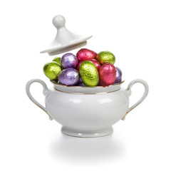 Easter eggs in sugar bowl