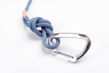 Climbing carabiner and rope with knot