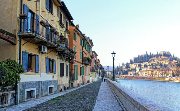 Embankment of Adige river in Verona, Italy