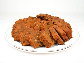 Freshly baked sliced Plum Cake