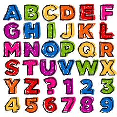 Plakaty  Kolorowy alfabet i cyfry Doodle