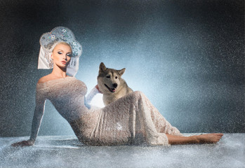Snow maiden with dog