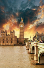 Obraz premium Pałac Westminsterski, Pałac Westminsterski - Londyn piękne słońca
