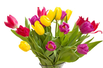 bouquet of yellow and purple tulips