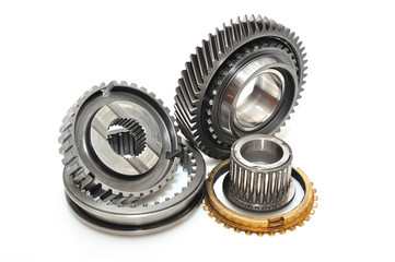 Gearbox parts isolated on white background.