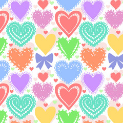 Colorful lacy hearts seamless pattern, vector