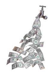dollars flowing out of faucet