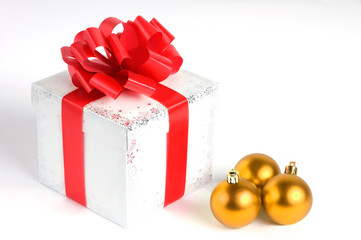 Gift box and Christmas balls