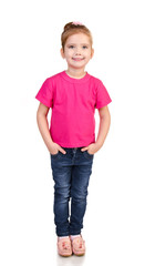 Cute little girl in jeans and t-shirt isolated