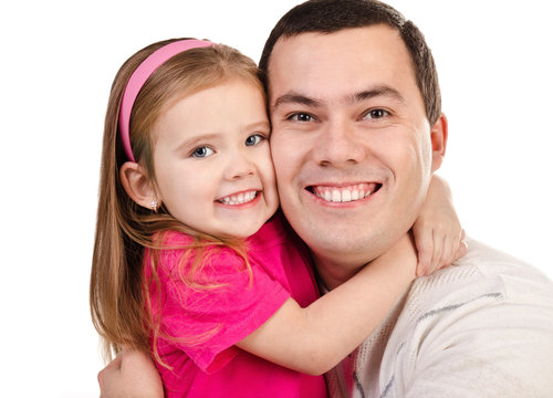 Portrait of smiling father and daughter isolated