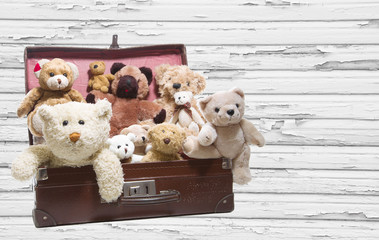 Alte Teddybären in einem alten Koffer