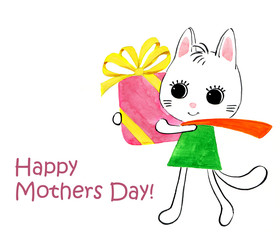 Watercolor white kitty